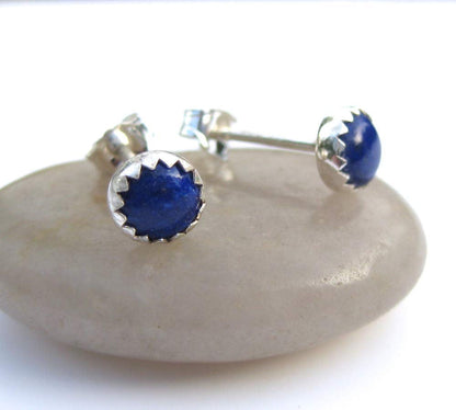 Blue Lapis Lazuli Earrings, Blue Stud Gemstone 5Mm Post Earrings