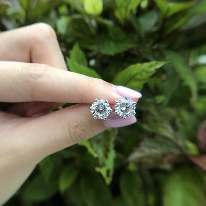 Six Nails Brilliant 0.3-2Carat/Each D Color VVS1 Moissanite Stud Earrings Solid