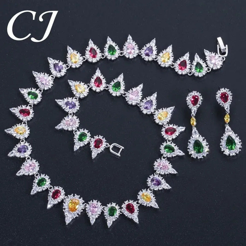 CANDICE White Gold Plating Sparkling Cubic Zirconia Diamond Choker Necklace Sets