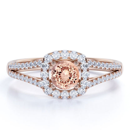 1.25 Carat Created Morganite and Diamond Halo Engagement Ring in 10K Rose Gold f