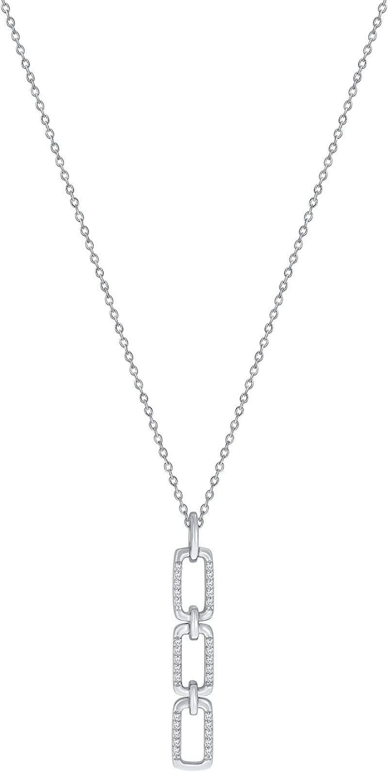 Elmas 1/6Ct round White Diamond 925 Sterling Silver Bar Link Drop Pendant Neckla