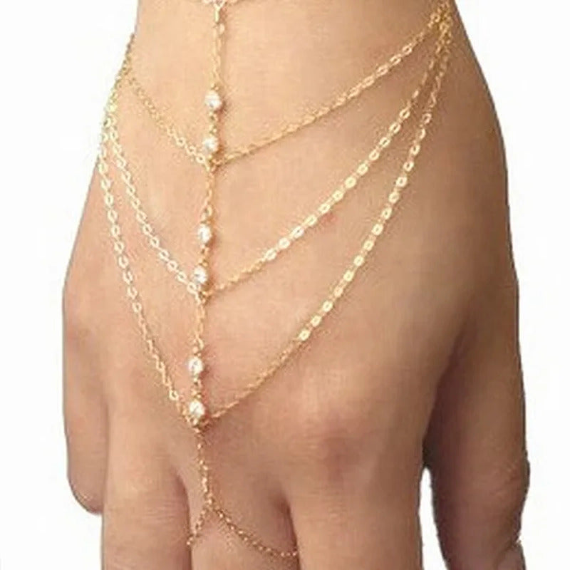 1 PC Fashion Celebrity Chain Tassel Crystal Bracelet Slave Finger Ring Hand Harn
