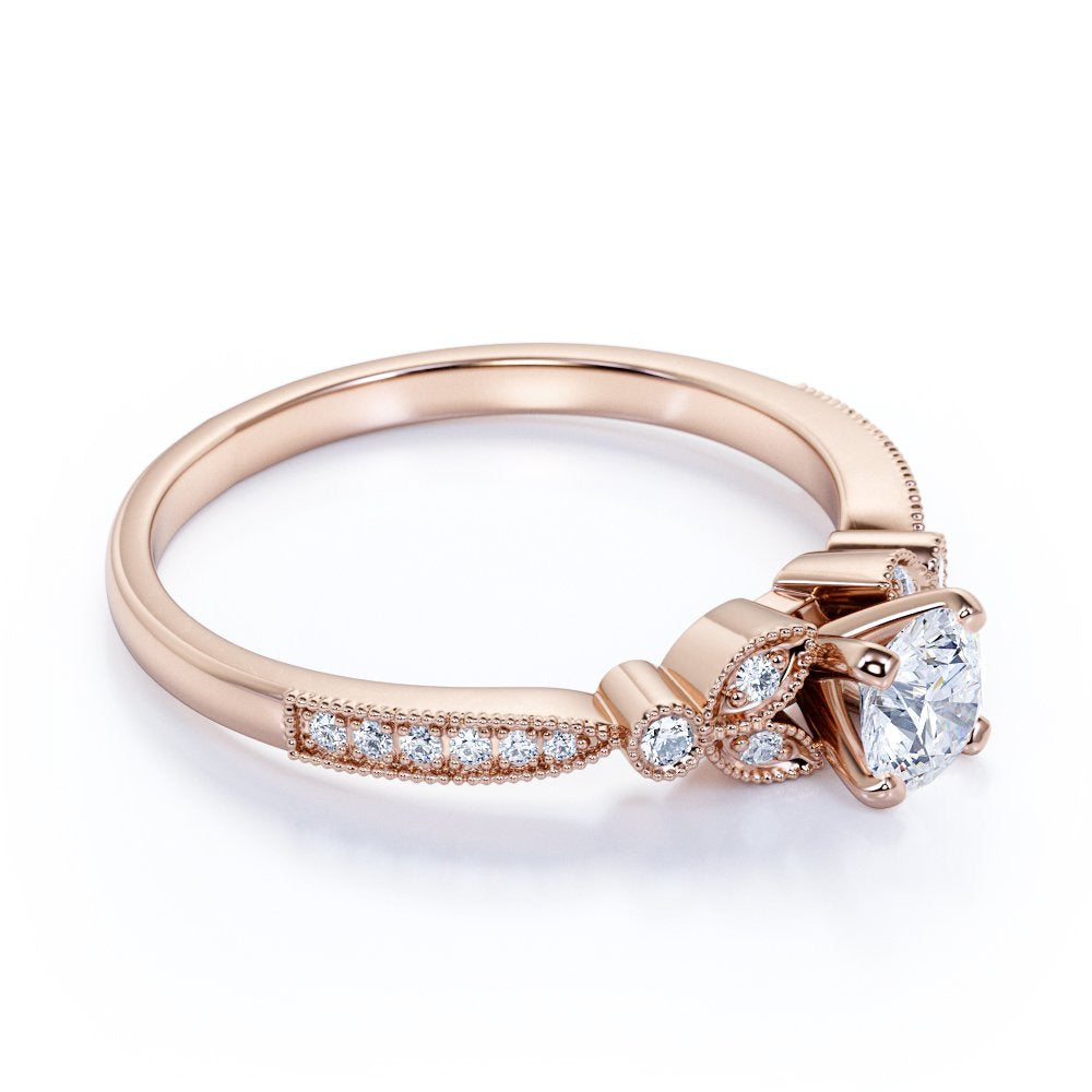 1.25 Ct - round Fire Moissanite Ring - April Birthstone - Milgrain Ring - Vintag