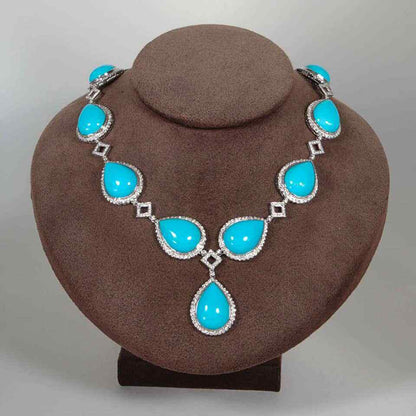 Turquoise and Diamond Necklace and Earring Set