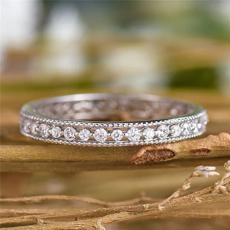 Exquisite 925 Sterling Silver/Black Gold/Gold/Rose Gold Single Ring White Full D