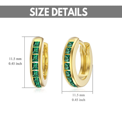 14K Gold Green Emerald Hoops Earrings for Women 11.5Mm