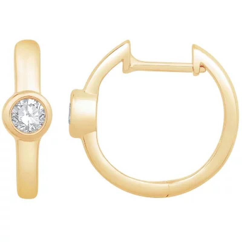 0.20 CT. TW. Diamond Bezel Huggie Hoop Earrings in 14K Gold