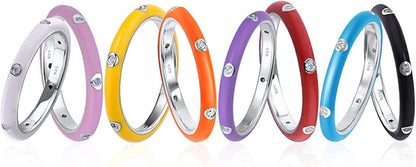 Stackable Enamel Ring 925 Sterling Silver Cubic Zirconia Rainbow Eternity Stacki