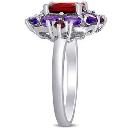 Garnet and African-Amethyst Cocktail Ring in Sterling Silver