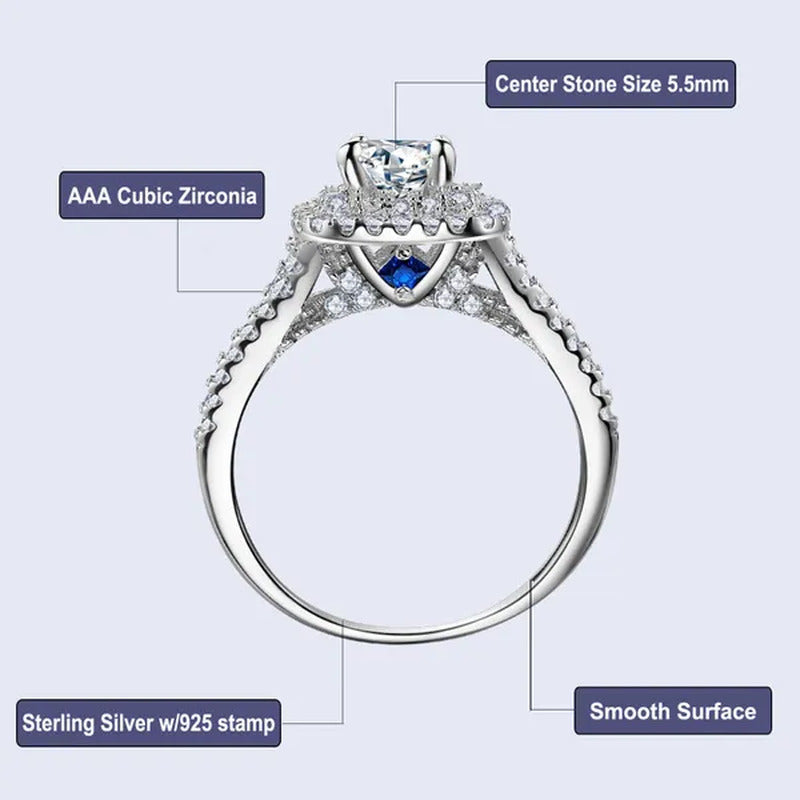 Newshe 2Pcs Wedding Ring Set Solid 925 Sterling Silver AAAAA CZ Simulate Diamond