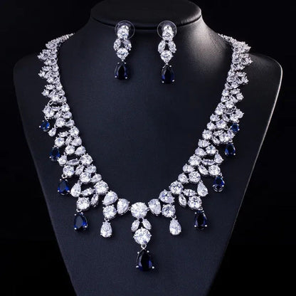 CANDICE Gorgeous Multi Cut CZ Diamond Water Drop Tassel Necklace Earrings Set Hi