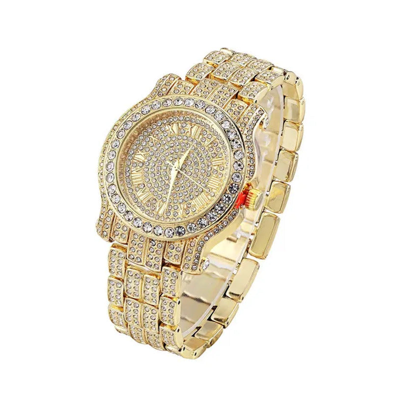18K Men Hip Hop Iced Out Gold Simulated Diamond Rapper Watch