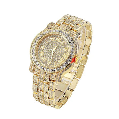 18K Men Hip Hop Iced Out Gold Simulated Diamond Rapper Watch
