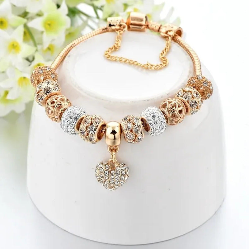 Luxury Crystal Heart Charm Bracelets & Bangles Gold Bracelets for Women Jeweller