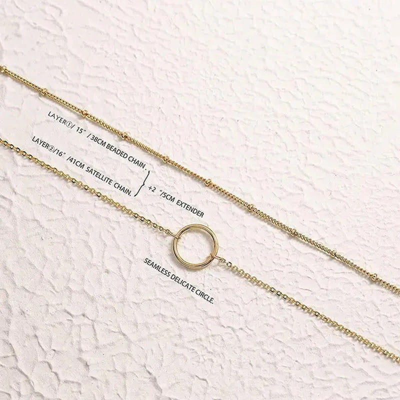 Layered Necklace Pendant Handcrafted 18K Gold Plated Delicate Circle Gold Neckla