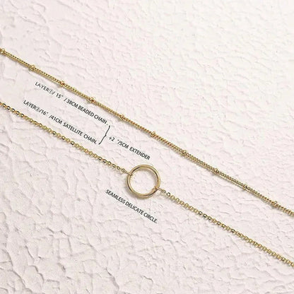 Layered Necklace Pendant Handcrafted 18K Gold Plated Delicate Circle Gold Neckla