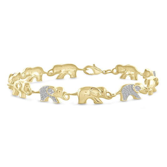 White Diamond Accent 14Kt Gold-Plated Elephant Bracelet, 7.50