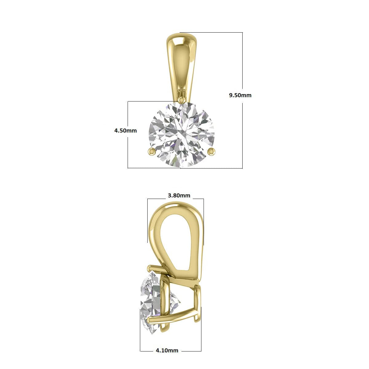 Round Diamond Three Prong Solitaire Pendant in 14K Gold Pendant (J-K Color I2-I3