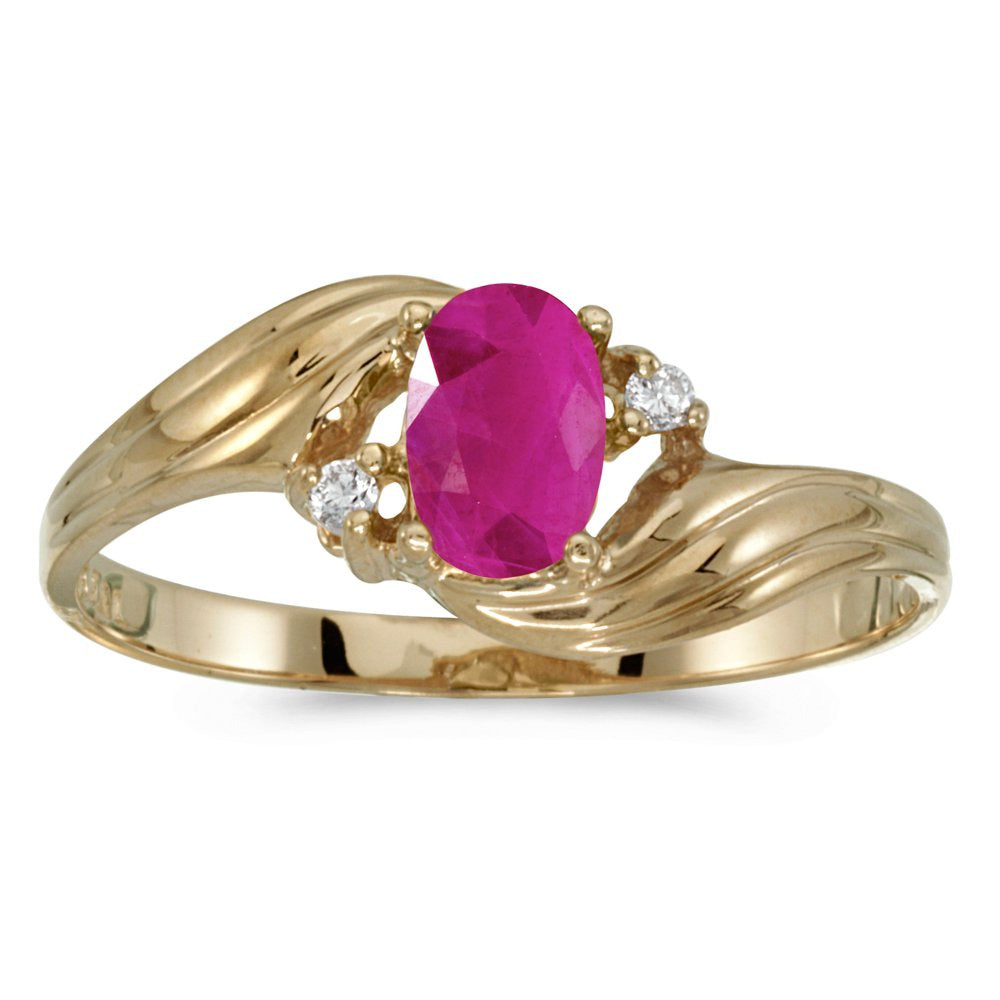 10K Yellow Gold Oval Ruby and Diamond Ring