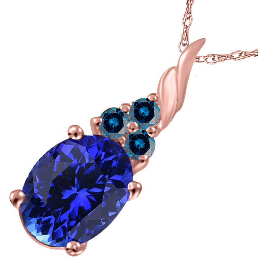 Tanzanite & Blue Diamond Pendant Necklace for Women | 14K Rose, White & Yellow G