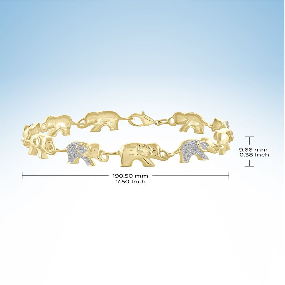 White Diamond Accent 14Kt Gold-Plated Elephant Bracelet, 7.50