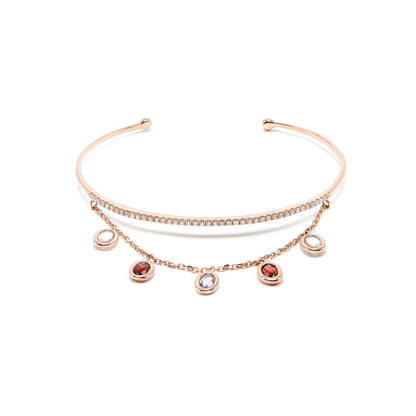 14K Solid Rose Gold round Natural Diamond Multi Gemstone Bangle Cuff Bracelet fo