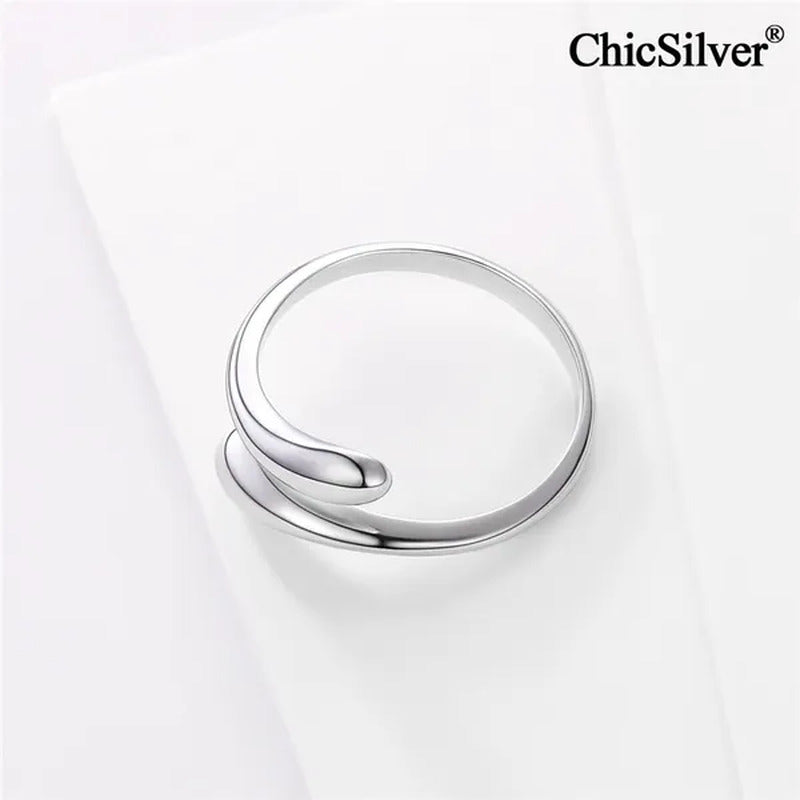 Chicsilver 925 Sterling Silver Ring Minimalist Teardrop Open Ring Eternity Ring