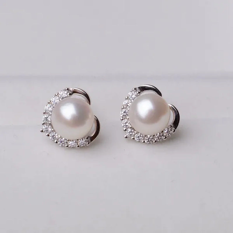 2021 Trendy Fashion Women'S Salloy Exquisite Pearl Heart-Shaped Crystal Earrings