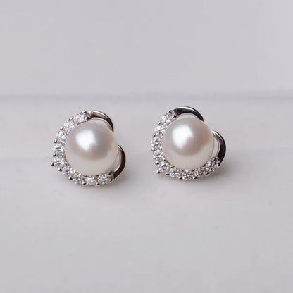 2021 Trendy Fashion Women'S Salloy Exquisite Pearl Heart-Shaped Crystal Earrings