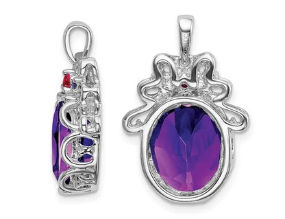 4.20 Carat (Ctw) Amethyst and Sapphire Pendant Necklace in Sterling Silver with