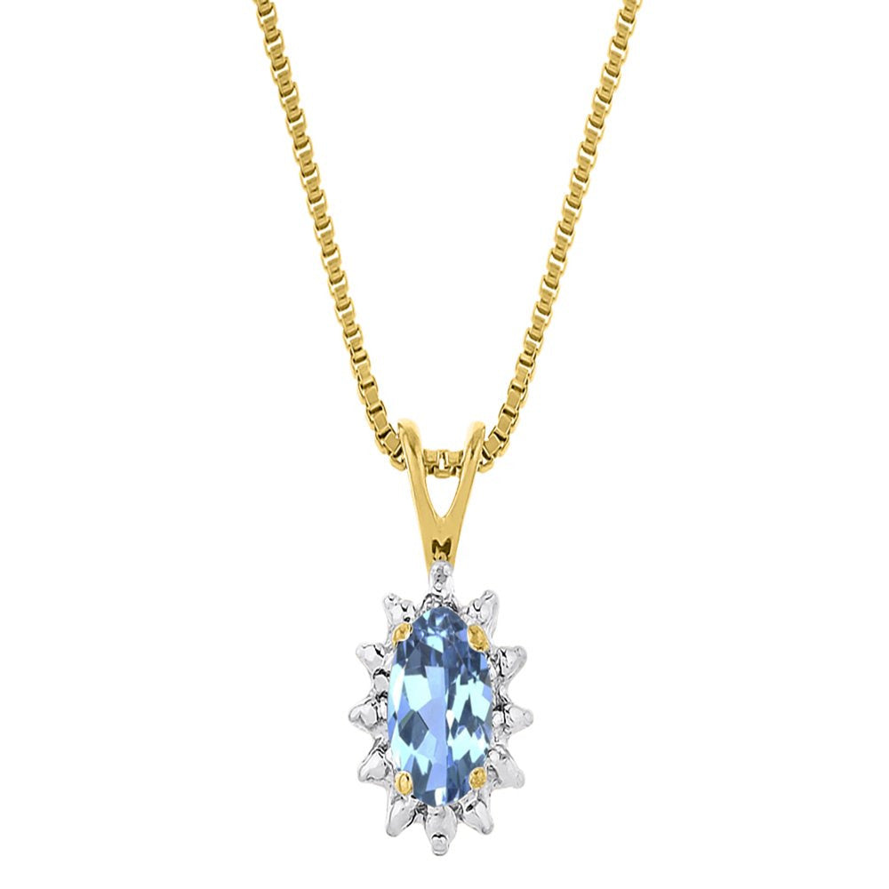 Necklaces for Women Yellow Gold 14K Halo Pendant with Gemstone & Genuine Diamond