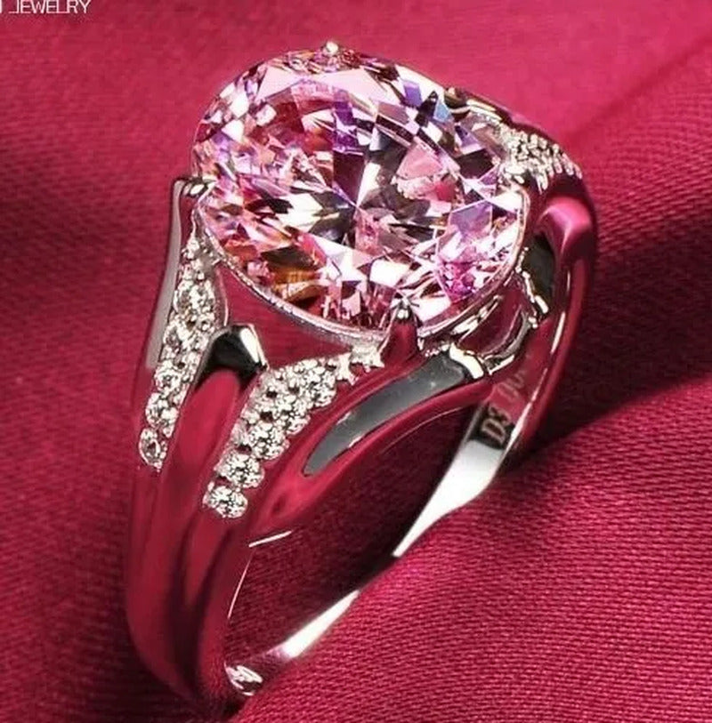 Rings Women Pretty 925 Sterling Silver Pink Sapphire & Gemstone Ring Size 6 7 8