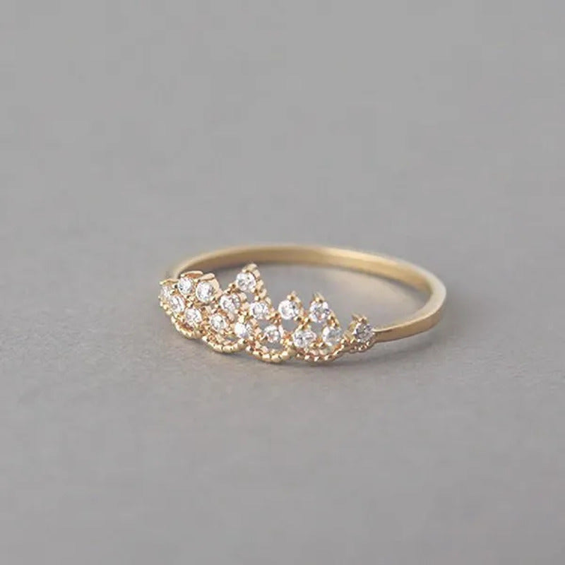 Luxury Crown Rings for Women Gold Color Shiny Crystal Cubic Zirconia Ring Elegan