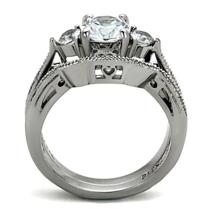 Women'S Stainless Steel 316 round 2.5 Ct Zirconia Engagement Wedding Ring Set Si