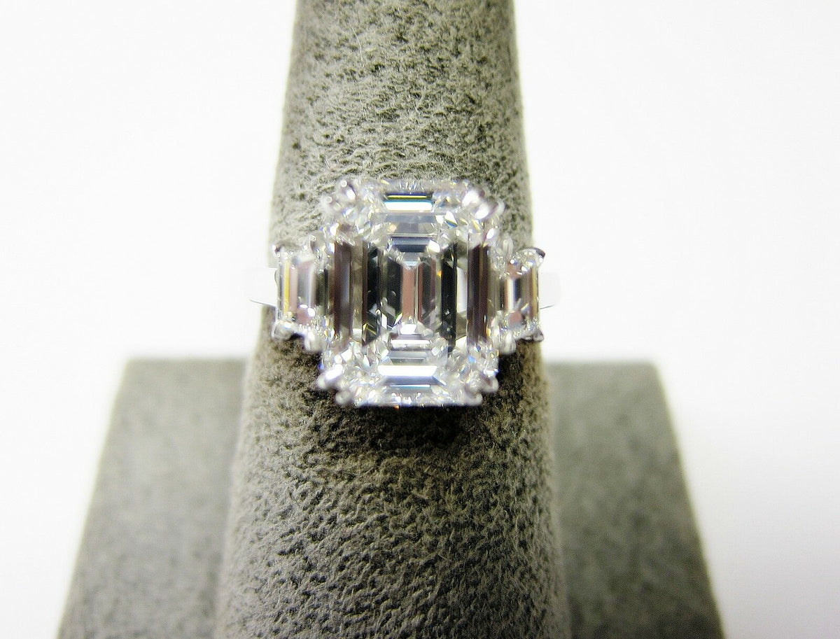 F COLOR VS1 CLARITY EMERALD SHAPE SET TWO TRAPEZOID ENGAGEMENT RING