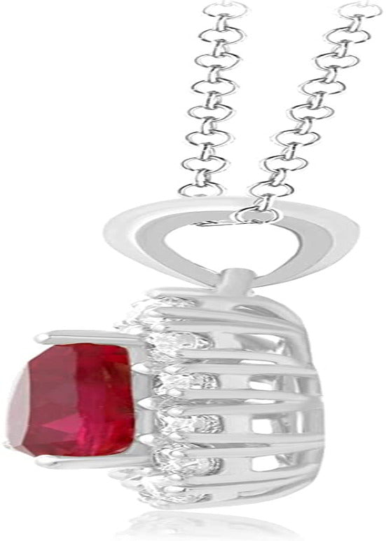 Pear Shape Natural Ruby & round Cut Lab Grown Diamond Pear Shape Pendant Necklac