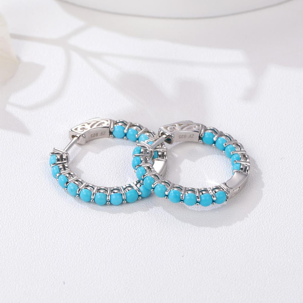 Pure 925 Sterling Silver Clip Earring 3 Carats Cabochon Cut Green Turquoise
