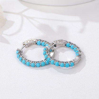 Pure 925 Sterling Silver Clip Earring 3 Carats Cabochon Cut Green Turquoise