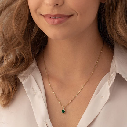 Created Emerald with Genuine Diamond Pendant in 14 Karat Yellow Gold, Heart Shap