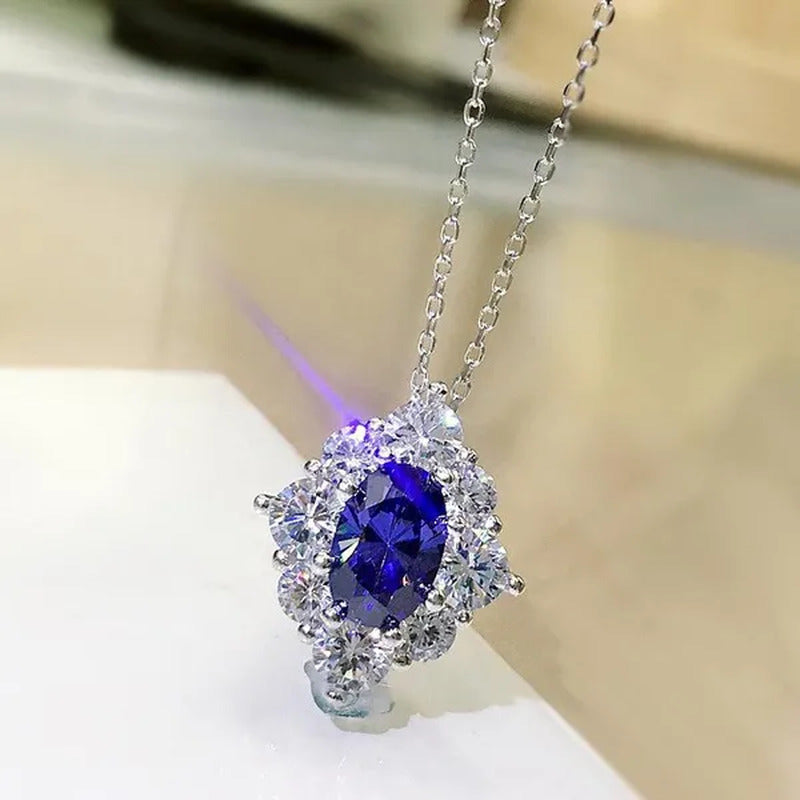 Fashion Women Gemstone Necklace 925 Sterling Silver Blue Sapphire Necklace Brida