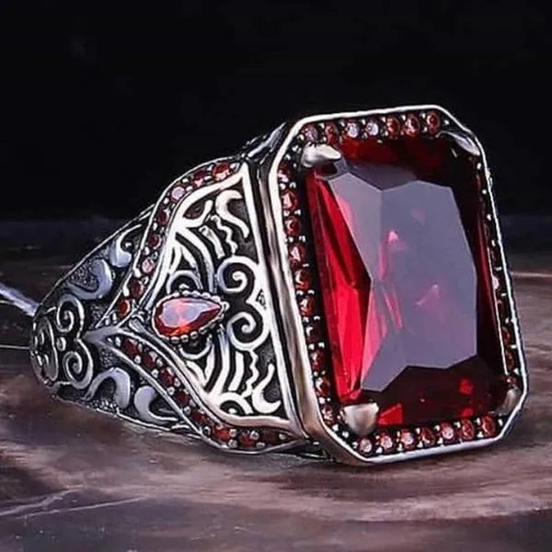 Luxury Men'S Fashion Jewelry Vintage 925 Sterling Silver Square Cut Natural Red