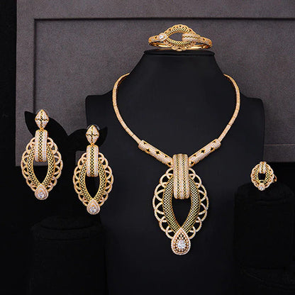 Luxury Party Square 4PCS Nigerian Jewelry Set for Women Wedding Zircon
