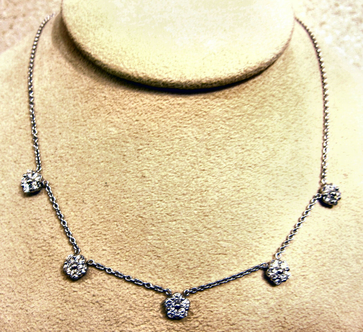 DIAMOND FIVE CLUSTER DROP NECKLACE SET CHOKER DIAMOND STYLE DIAMOND NECKLACE