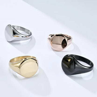 Minimalism Style Punk Rock Highly Polished Titanium Steel round Signet Stamp Rin