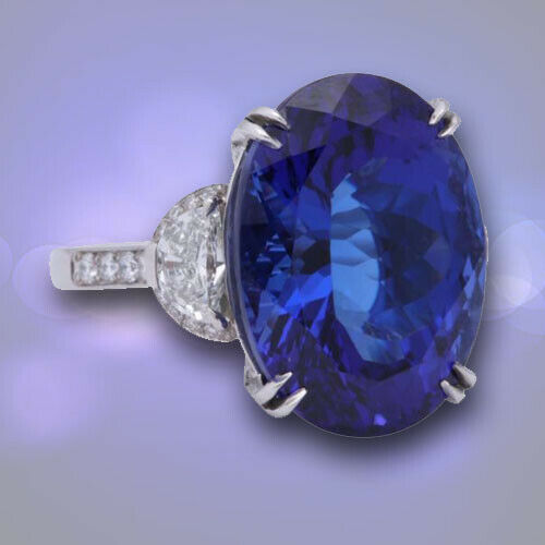 20 Carat Royal Blue Tanzanite and Diamond Ring