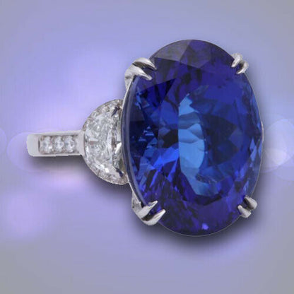 20 Carat Royal Blue Tanzanite and Diamond Ring