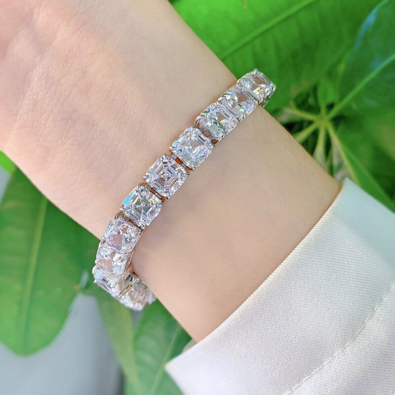 100% 925 Sterling Silver 7*7Mm Square High Carbon Diamond Pagoda Bracelet