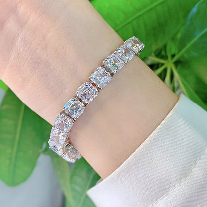 100% 925 Sterling Silver 7*7Mm Square High Carbon Diamond Pagoda Bracelet