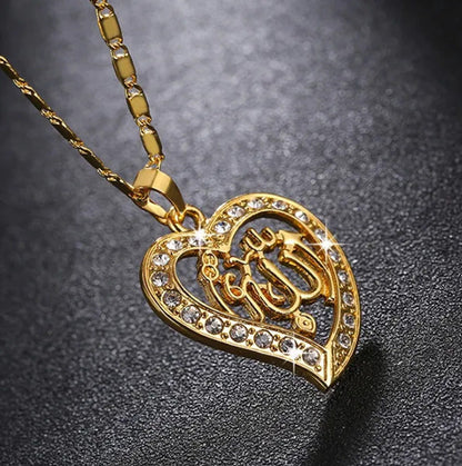 Fashion Classic Arab Muslim Islam Totem Allah Allah Heart Diamond Necklace