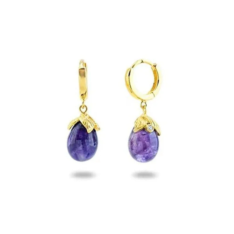 Amethyst Flower Bulb Sterling Silver Huggies Earrings
